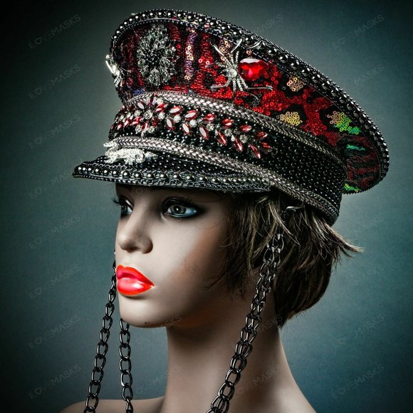 Steampunk Burgundy Leopard Military Captain Cap main image 6